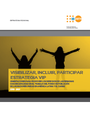 PUBLICACIONES_12 Portada del manual de estrategia VIP, cuyo título es Visibilizar, incluir y participar. Contiene una imagen de dos mujeres que están mirando un atardecer con los brazos hacia arriba, una de ellas en silla de ruedas.